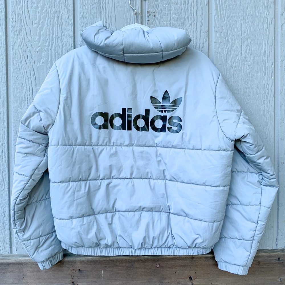 Adidas Originals light grey semi-cropped oversized zip up puffer jacket - Picture 4 of 16